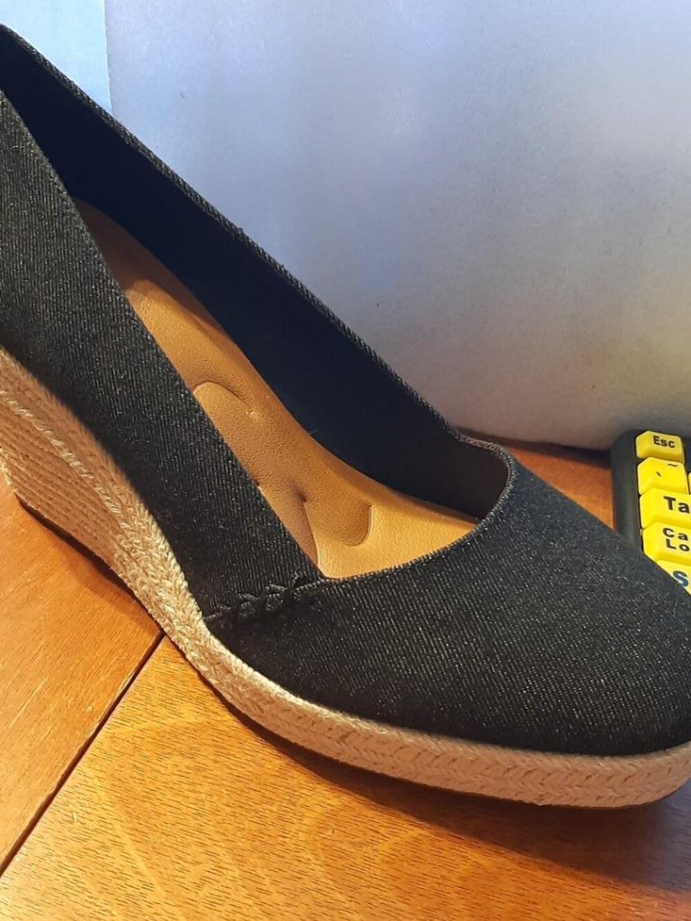 NEW ! Lucky Brand Wedge Espadrilles Platform Braided Black Denim Sz US 11/EU42.5
